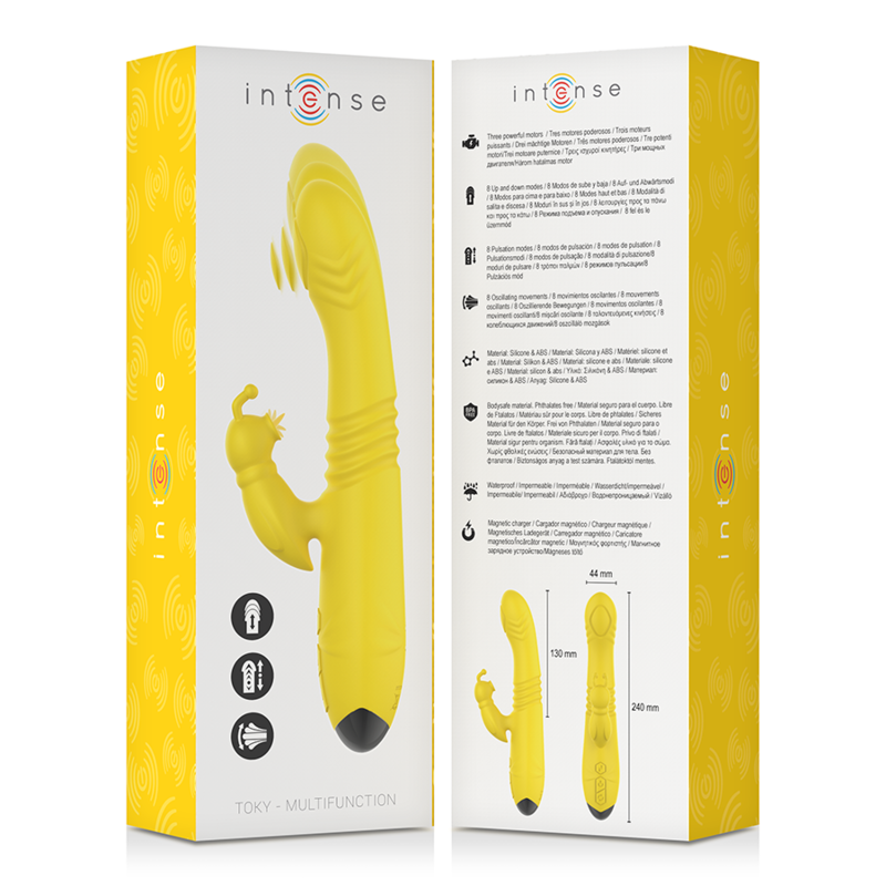 INTENSE - TOKY VIBRADOR MULTIFUNCIÓN RECARGABLE UP & DOWN CON ESTIMULADOR DE CLITORIS AMARILLO - Imagen 5